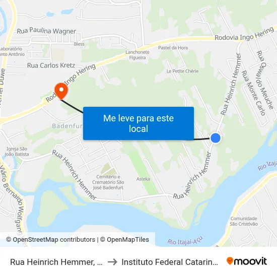 Rua Heinrich Hemmer, 875 to Instituto Federal Catarinense map