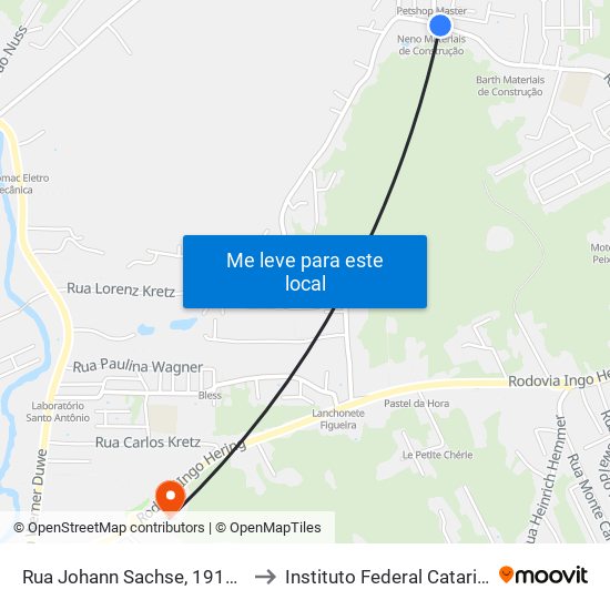 Rua Johann Sachse, 1914-1960 to Instituto Federal Catarinense map