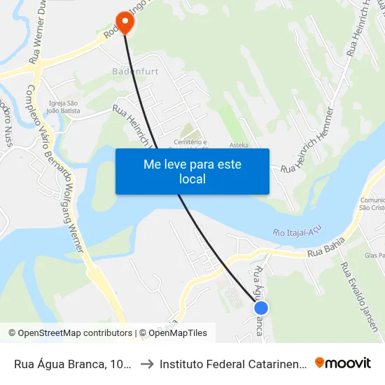 Rua Água Branca, 1025 to Instituto Federal Catarinense map