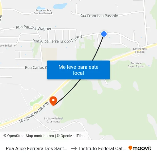 Rua Alice Ferreira Dos Santos, 193-369 to Instituto Federal Catarinense map