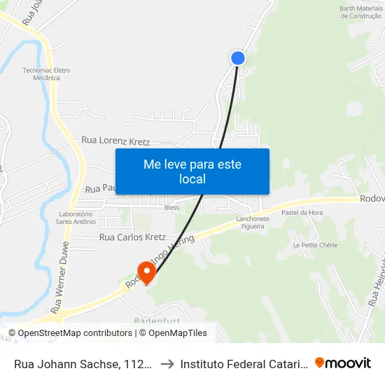 Rua Johann Sachse, 1125-1299 to Instituto Federal Catarinense map