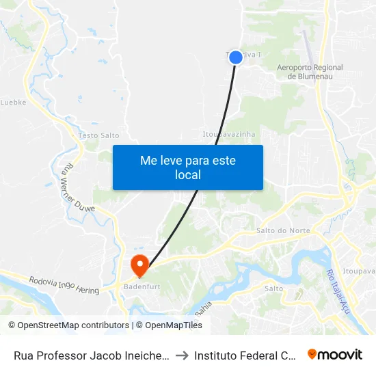 Rua Professor Jacob Ineichen, 2907-2925 to Instituto Federal Catarinense map