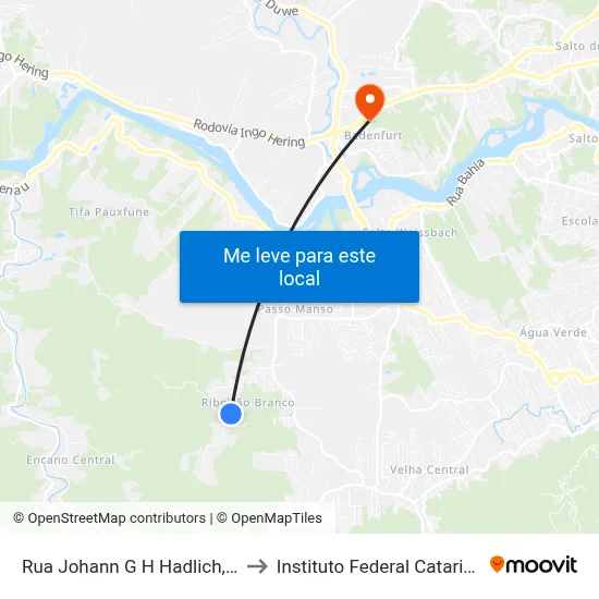 Rua Johann G H Hadlich, 2800 to Instituto Federal Catarinense map