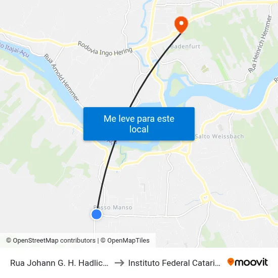 Rua Johann G. H. Hadlich, 949 to Instituto Federal Catarinense map