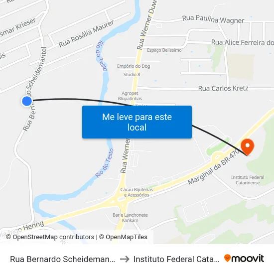Rua Bernardo Scheidemantel, 3748 to Instituto Federal Catarinense map