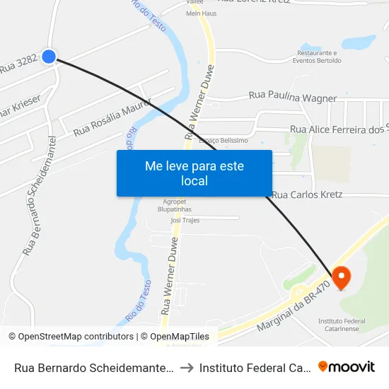 Rua Bernardo Scheidemantel, 3226-3270 to Instituto Federal Catarinense map