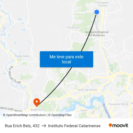 Rua Erich Belz, 432 to Instituto Federal Catarinense map