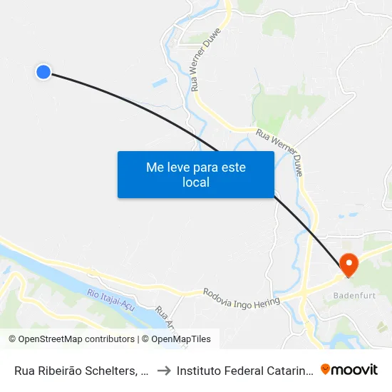 Rua Ribeirão Schelters, 2232 to Instituto Federal Catarinense map