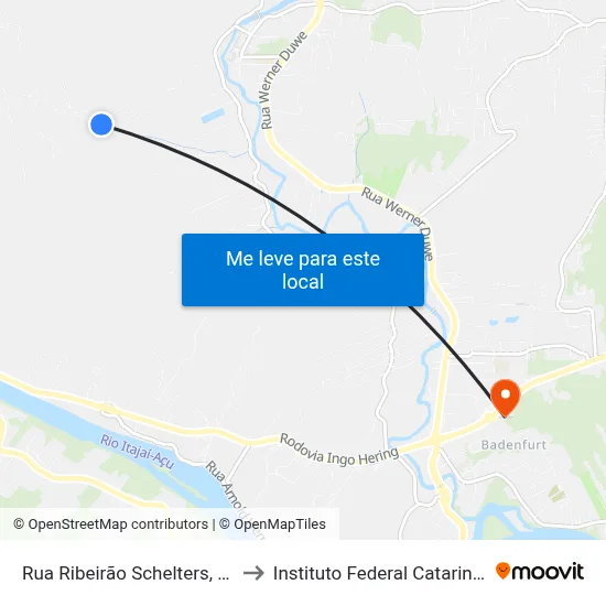 Rua Ribeirão Schelters, 1135 to Instituto Federal Catarinense map