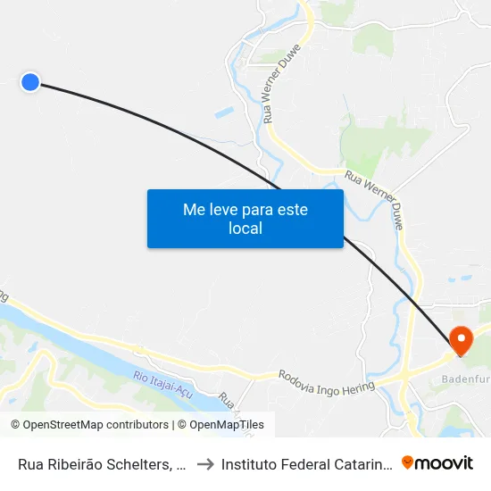 Rua Ribeirão Schelters, 2237 to Instituto Federal Catarinense map