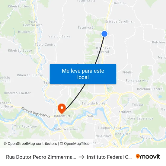 Rua Doutor Pedro Zimmermann, 8466-8538 to Instituto Federal Catarinense map