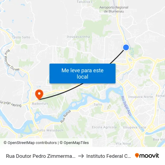 Rua Doutor Pedro Zimmermann, 2302-2344 to Instituto Federal Catarinense map