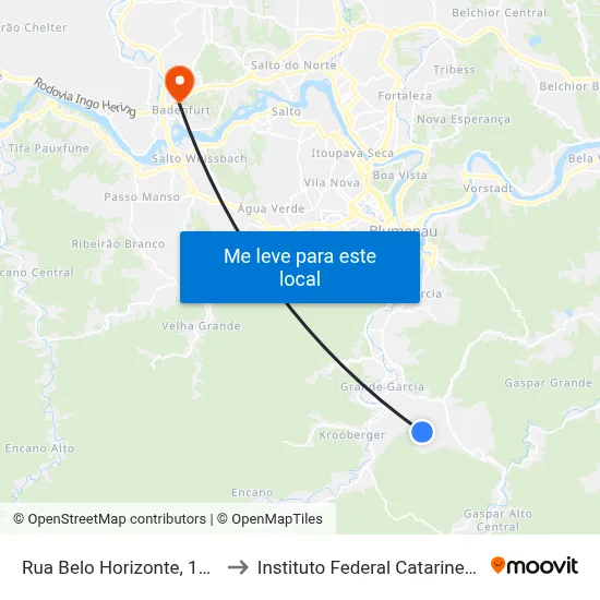 Rua Belo Horizonte, 1342 to Instituto Federal Catarinense map