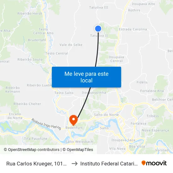 Rua Carlos Krueger, 1015-1039 to Instituto Federal Catarinense map