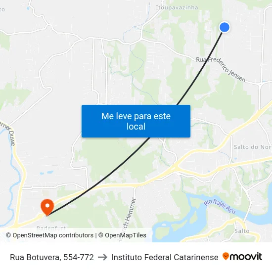 Rua Botuvera, 554-772 to Instituto Federal Catarinense map