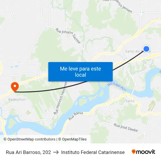 Rua Ari Barroso, 202 to Instituto Federal Catarinense map