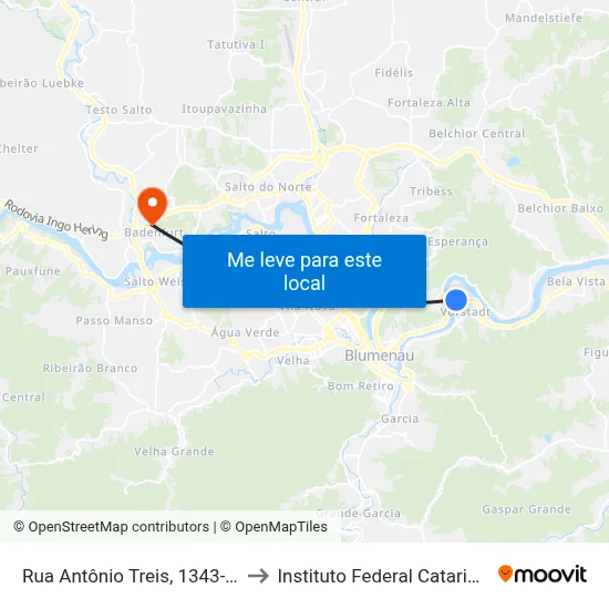 Rua Antônio Treis, 1343-1521 to Instituto Federal Catarinense map
