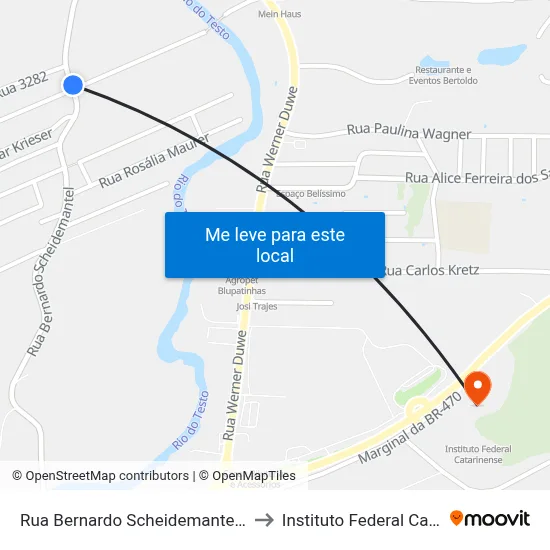 Rua Bernardo Scheidemantel, 3225-3269 to Instituto Federal Catarinense map