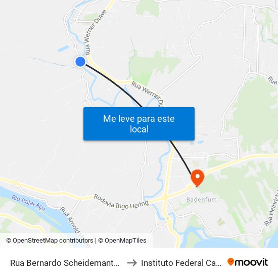 Rua Bernardo Scheidemantel, 909-1029 to Instituto Federal Catarinense map
