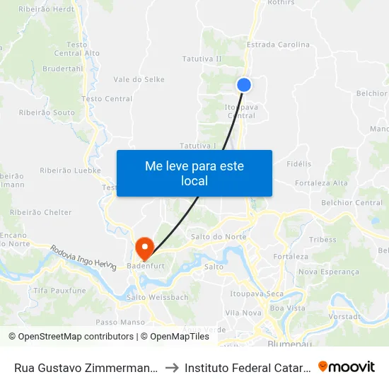 Rua Gustavo Zimmermann, 5361 to Instituto Federal Catarinense map