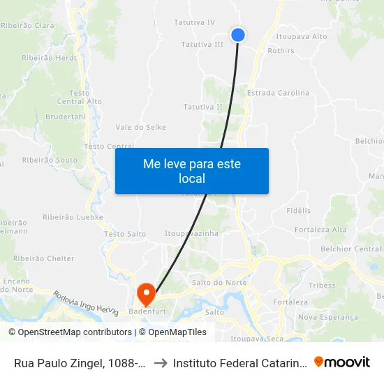 Rua Paulo Zingel, 1088-1158 to Instituto Federal Catarinense map