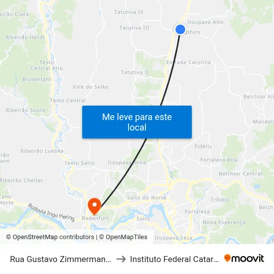 Rua Gustavo Zimmermann, 9792 to Instituto Federal Catarinense map