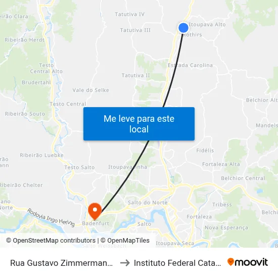 Rua Gustavo Zimmermann, 10130 to Instituto Federal Catarinense map