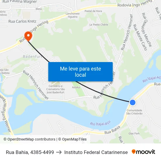 Rua Bahia, 4385-4499 to Instituto Federal Catarinense map