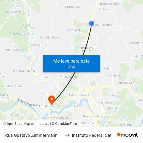 Rua Gustavo Zimmermann, 7412-7682 to Instituto Federal Catarinense map
