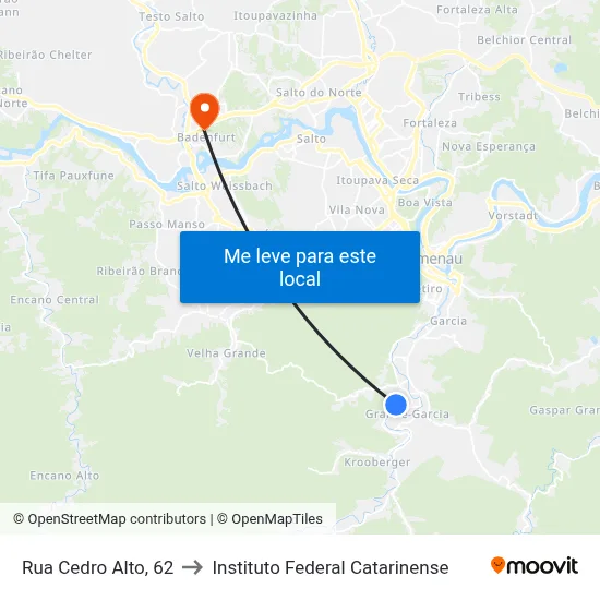 Rua Cedro Alto, 62 to Instituto Federal Catarinense map
