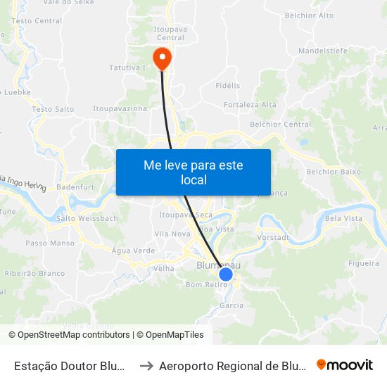 Estação Doutor Blumenau to Aeroporto Regional de Blumenau map