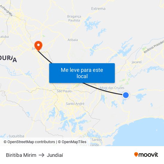 Biritiba Mirim to Jundiaí map