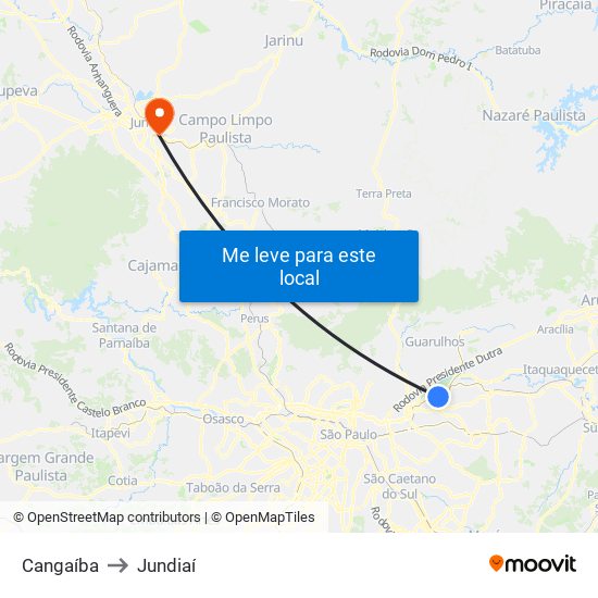 Cangaíba to Jundiaí map