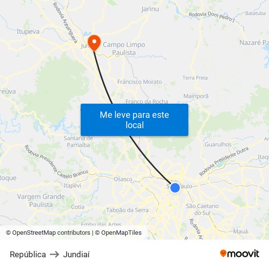 República to Jundiaí map