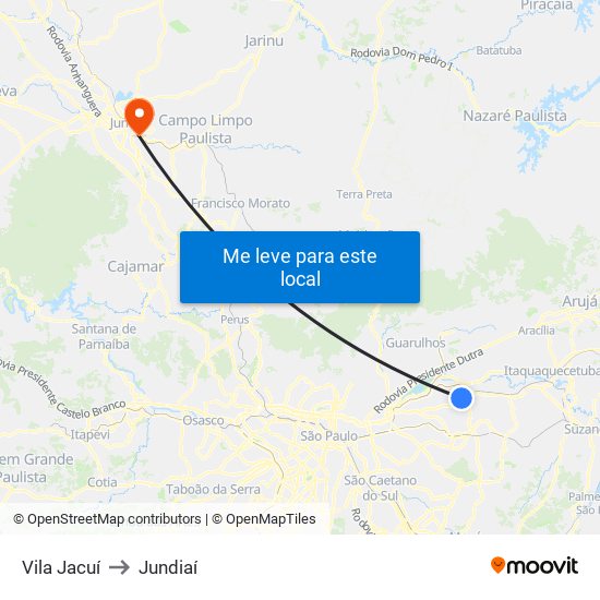 Vila Jacuí to Jundiaí map