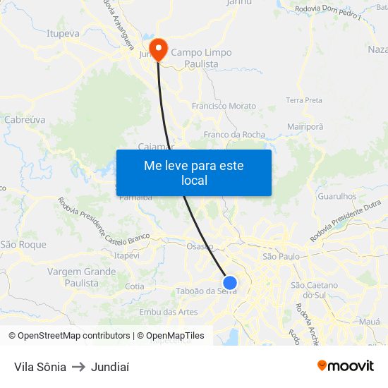 Vila Sônia to Jundiaí map