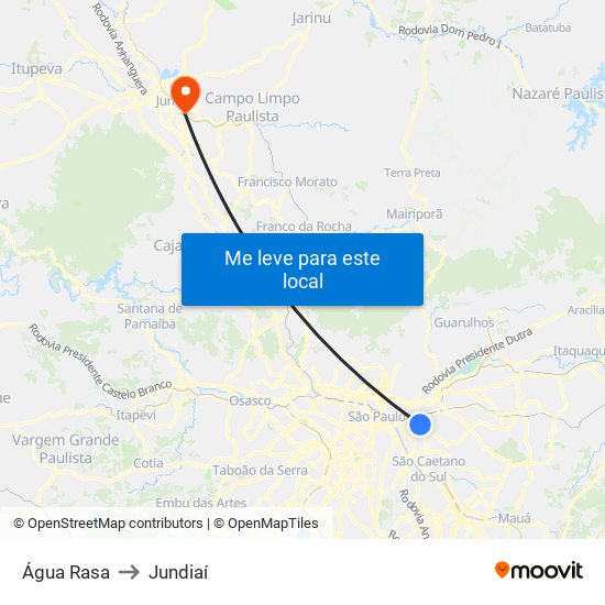Água Rasa to Jundiaí map