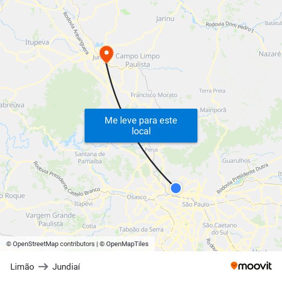 Limão to Jundiaí map