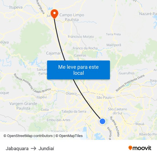 Jabaquara to Jundiaí map