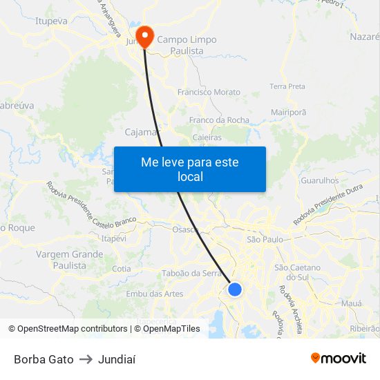 Borba Gato to Jundiaí map