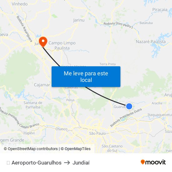 ✈️ Aeroporto-Guarulhos to Jundiaí map