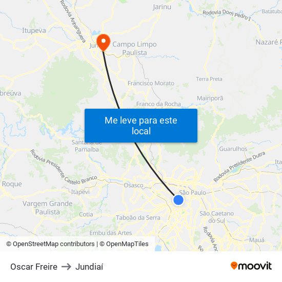 Oscar Freire to Jundiaí map