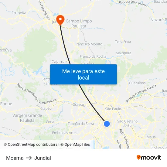 Moema to Jundiaí map