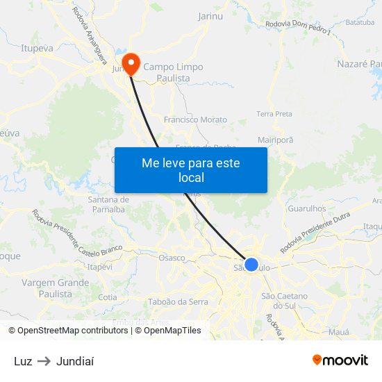 Luz to Jundiaí map