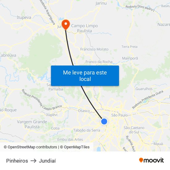 Pinheiros to Jundiaí map