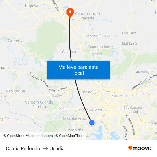 Capão Redondo to Jundiaí map