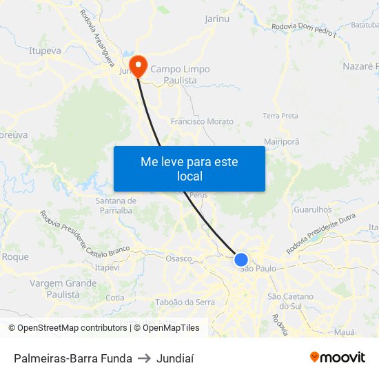 Palmeiras-Barra Funda to Jundiaí map
