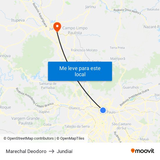 Marechal Deodoro to Jundiaí map