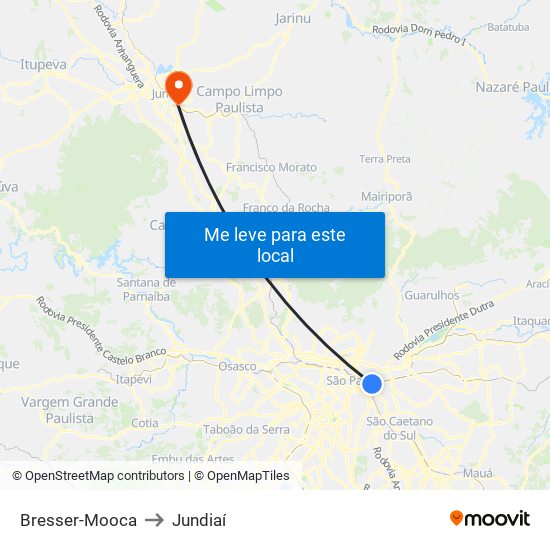 Bresser-Mooca to Jundiaí map