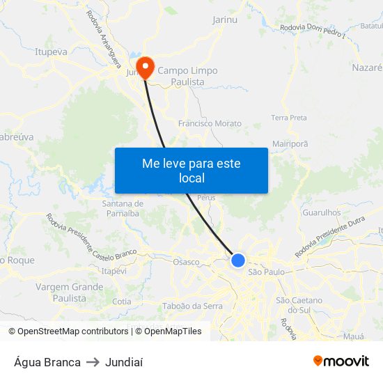 Água Branca to Jundiaí map